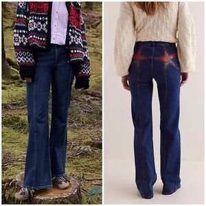 NWT Free People We The Free Firecracker Flare Jeans - holiday tartan- 26, 27, 28